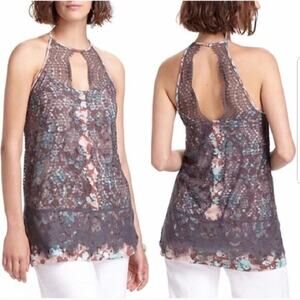 Anthropologie Top Womens Small Postmark Sea Drift Lace Tank‎ Halter Cut Out